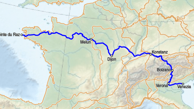 Karte des europäischen Fernwanderweges E5